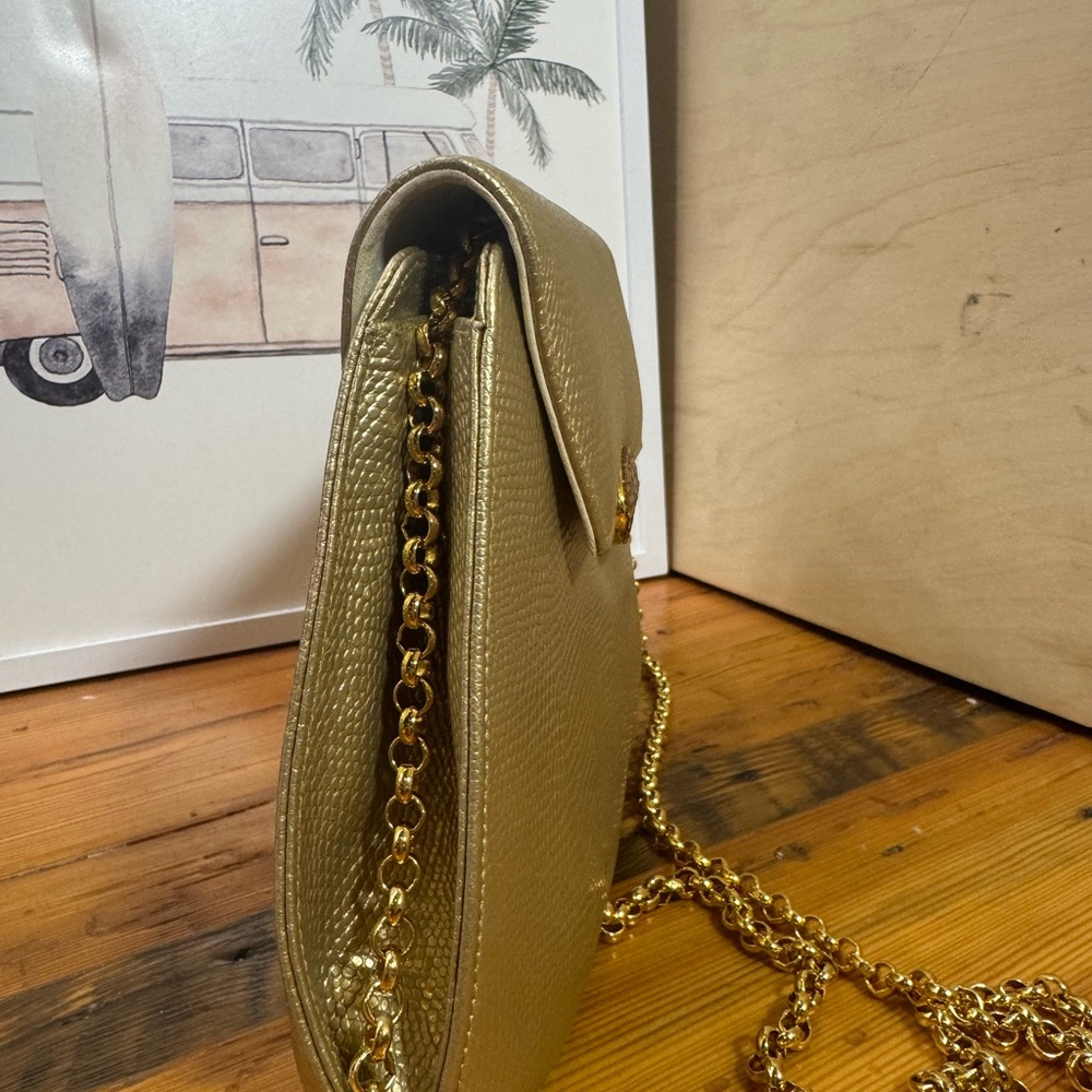 Landau vintage Gold Metallic Chain crossbody Clutch - Picture 2 of 12